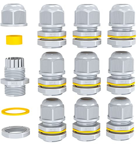 PEBA® IP68 Waterproof Grey Cable Glands 12mm, M12 x 1.5 Outdoor Electrical Box Cable Gland, Suitable for 3mm - 6.5mm Cables, Cable Compression Glands with Locknut, Grey Cable Glands Joints