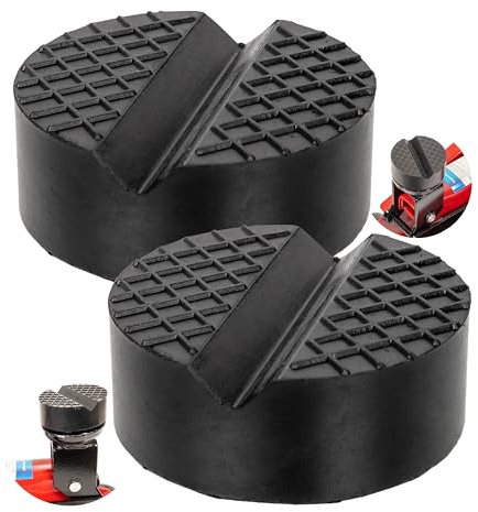Gummiauflage Wagenheber, 2 Stück, Ø 65 x 25 mm Auflage, 15 x 7 mm V-Nut Aussparung, für KFZ bis 3,5 T, Wagen Heber Unterlage, Auflage Rangierwagenheber, Gummi Jack Pad, Karosserie Unterlage Adapter