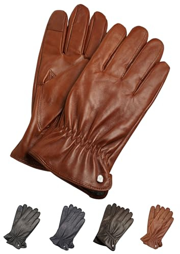 AKAROA ESTD 2019 Lederhandschuhe Herren TIM, Touchscreen Funktion, italienisches Leder, recyceltes Strickfutter aus 50% Kaschmir und 50% Wolle, 5 Größen S - XXL
