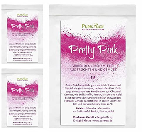 Pretty Pink Natürliche Lebensmittelfarbe Pulver Rosa (Roh Vegan) Pastell Rose bis Intensiv Rosa-Rot - Natural Food Color | PureRaw 15g (=3x 5g)
