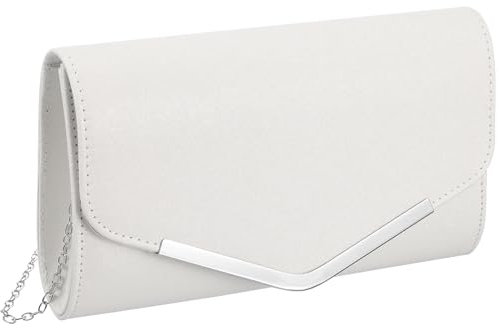 Lurrose Damen Clutch Weiß Hochzeit Abendtasche Mit Kette Elegant Envelope Bag 9.4X5.5X2 Zoll Für Party Und Feier