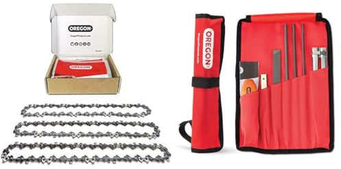 Oregon 3er-Pack Sägekette für 40cm Schiene & Kettensägen-Feilensatz | 3/8 LP, 1.3mm, 56 Treibglieder, Kettensägen Schärfgerät Wartungssatz für Sicheres, Akku, Effizienteres Kettensägen schneiden