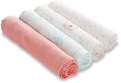 aden + anais Essentials Musselin-Wickeldecken für Babys, Mädchen und Jungen, Neugeborene, Decke zum Wickeln, 100% Baumwolle, Baby-Wickeltuch, 4er-Pack, Full Bloom