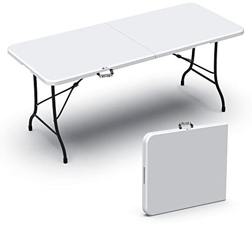 vounot® Table Pliante de Pique Nique 180x75x72cm HDPE 8 Places Rectangulaire Fonction Valise Portable Table Pliable Convient pour la Terrasse, Le Caming, la Plage Blanche