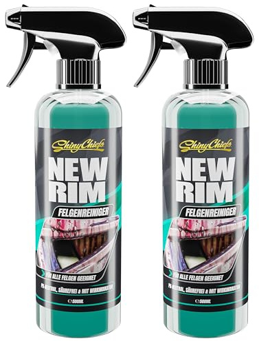 ShinyChiefs NEWRIM - säurefreier Felgenreiniger Sprühflasche - 2x500ml | mit extremer Lösekraft, gelartiger Kraftreiniger für alle Felgen - selbstständige Felgen-Aktivreinigung mit Farbwechsel