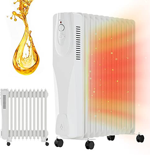 Radiatore elettrico a olio su ruote Extralink NY-25W1, potenza 2500W, 11 alette, facile da spostare, protezione dal surriscaldamento, 3 modalità di funzionamento a scelta, 40mq