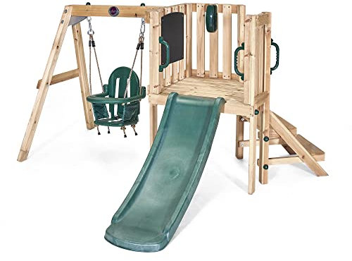 Plum Play Kids Outdoor Junior Activity Centre Swing and Slide Garden Multiplay Set for Climbing - Chalkboard, 4ft Slide, Baby Swing Seat - Children Toddlers 12 Months Plus