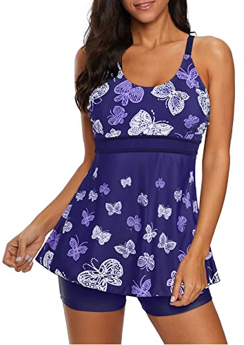 Century Star Tankini Maillot de bain pour femme avec maillot de bain 2 pièces push-up grandes tailles, motif papillons, 48