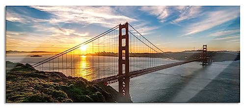 Pixxprint Glasbild Panorama, Wandbild aus Echtglas, Golden Gate Bridge, 120x50 cm, inkl. Aufhängung und Abstandshalter