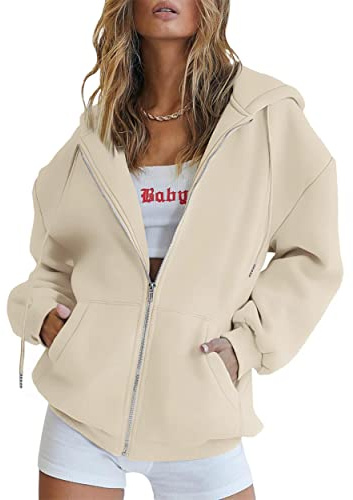 Timuspo Classics Ladies Athletic Zip Hoody Damen Kapuzenpullover mit Reißverschluss College Jacke Übergangsjacke Hoody mit Kapuze Beige S