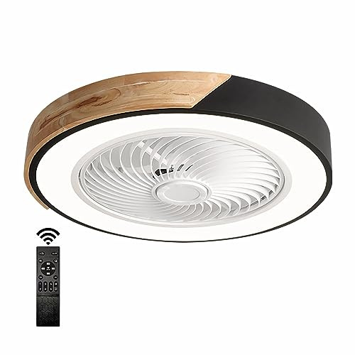 Silencieux Ventilatuer du plafond avec lumière et télécommande, Bois Plafonnier avec Ventilateur, Lampe Dimmable Ventilateur Chambre Salle a Manger Cuisine Plafonnier, 6 vitesses, fonction été-hiver (