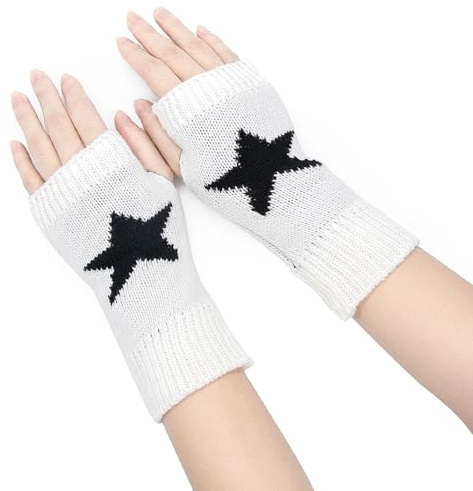 YAMEIZE Y2K Fingerlose Stern Gedruckt Handschuhe Gestrickt - für Damen Herren Autumn Winter Warme Handschuhe Kleidung gestrickt Outdoor Fahren