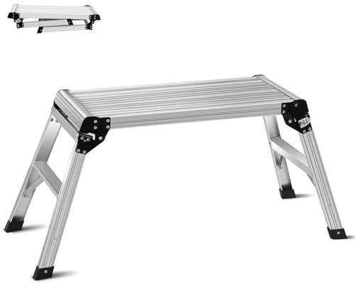 GiantexUK Aluminum Hop Up Platform, Folding Step Up Work Bench with Secure Locking, Non-Slip Strips & Foot Pads, Lightweight Step Stool for Car Washing Decoration DIY, Hold 150KG (107 x 40 x 50cm)