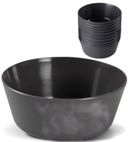 Abena Gastro Reusable Plastic Bowls | 12cm | Pack of 12 | Charcoal Grey Unbreakable Bowls | Dishwasher Safe and Microwavable