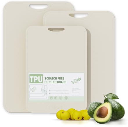 TPU Cutting Board for Kitchen, Safe Chopping Boards Set of 3, Non Slip Flexible Cutting Boards with Juice Groove, Knife Mark Resistant Chopping Mat, 2 Sided Cutting Mats, BPA Free, Dishwasher Safe