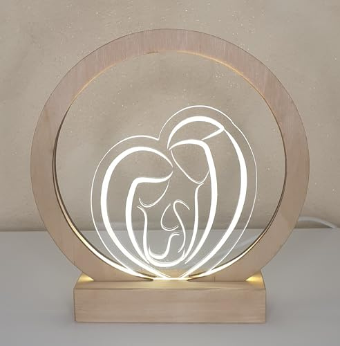 Lampada led natività, presepe stilizzato moderno in legno e acrilico. Idea regalo natalizia decorazione salotto