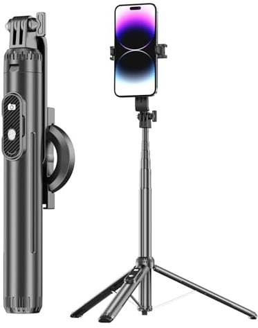 UNILLQSS 60 Inch Magnetic Selfie Stick Tripod, Adjustable Cell Phone Grip and Portable Stand with Metal Ring and Remote Control for Selfies and Gopro Video Recording Black