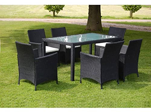 Coavain Garten-Essgruppe mit Auflagen Esstisch mit Stühlen Set Gartenmöbel Sitzgruppe 7-TLG Gartengarnitur Eleganten Stabil und Langlebig Witterungsbeständig und Pflegeleicht Braun 190x90x75 cm