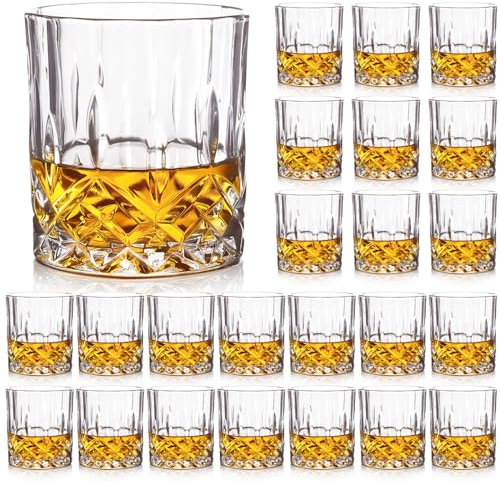 Triplorare Whiskey Glasses - Premium Set of 24 Elegant and Clear Tumbler Glasses for Whisky, Scotch, and Bourbon - Barware Glassware