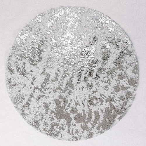 Snowkingdom Silberne Einweg-Tischsets, Set mit 24 Stück, Foliennetz, 33 cm, rund, gepresste Tischsets, 24 Stück, silberfarbene Deckchen für Esstisch, Hochzeit, Geburtstag, Party, Urlaub,