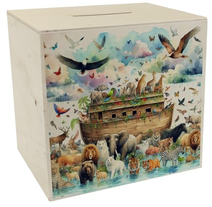Arche Noah Spardose aus Holz Spardose aus Holz Arche Noah Schiff der Rettung Biblische Flut Religiöses Symbol Tierpaare an Bord Sparen mit Glauben