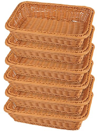 GNIEMCKIN 6 cestini per pane in vimini da 30,5 x 20,3 cm, cestini da portata da tavolo, per ristorante, panetteria, feste in famiglia, servizio in hotel, frutta, verdura e snack, marrone