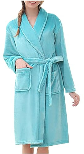 Keepink Womens Dressing Gowns Long Robes Lightweight Bathrobe Housecoats Flannel Kimono Robe Ladies Fluffy Fleece Soft Cosy Warm Robe Pockets Loungewear Plus Size 10-18 UK Sale