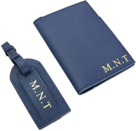 Personalisierte Reisepasshülle in Geschenkbox, Reisepasshüllen und Gepäckanhänger, individuelle Anfangsbuchstaben, Rindsleder, Gepäckanhänger, Reisezubehör, Mehrfarbig, Benutzerdefiniert