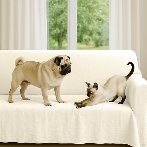 Byour3 - Sofaüberwurf 3 4 2 Sitzer Dicke Baumwolle Gemischter Sofa Cover Mehrzweck Sofabezug Auch Für Ecksofa L U Form Sofa-Couch Abdeckung Alles Abwaschbar Beständig (Elfenbein, 5 Sitzer)