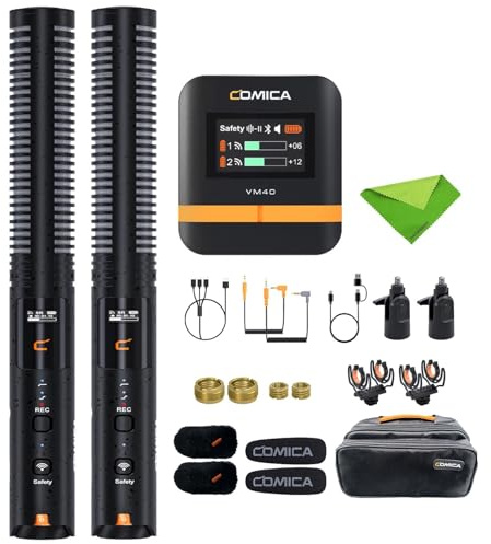 Comica VM40 Combo Wireless Shotgun Microphone, 2.4G Super-Cardioid Polar Pattern, 48kHz/32-bit Floating Recording, Wired/Wireless Dual Modes, 32G Built-in Recording Mic (VM 30 Upgraded Version)