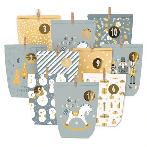 Adventskalender zum Befüllen, 24 Bedruckt Adventstüten zum Selbstbefüllen