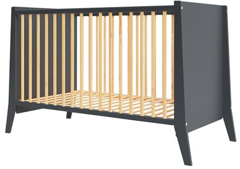 Generisch Designer Babybett Kleinkindbett Cosmo 3 Fach höhenverstellbar mit DREI herausnehmbaren Latten 60x120cm (Anthrazit)