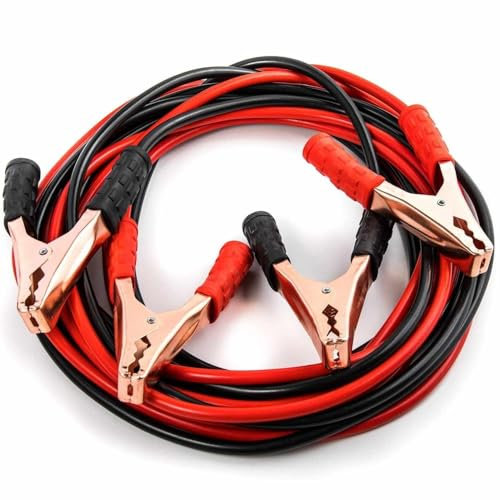 AUTOZOCO Pinzas de Batería de Coche y Motos, Cable de Arranque para Batería de Coche, Pinza de Arranque, Pinza Cocodrilo, Longitud 2.5 Metros, Incluye Bolsa Transporte, Cable 25 mm2, Pinzas 1200 A