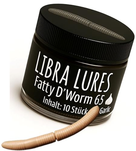 Libra Lures Fatty D`Worm 65mm | Forellenköder Supersoft | Inhalt: 10 Stück | Aroma: Knoblauch | Farbe: 035 / Pellets