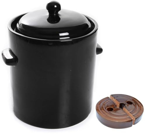 Gärtopf Sauerkrauttopf Steinzeugtopf Keramikfass Tontopf mit Deckel Einlegetopf Steingut Hermetisch Gurkentopf Schwarz 2,5L mit Beschwerungsstein 14cm