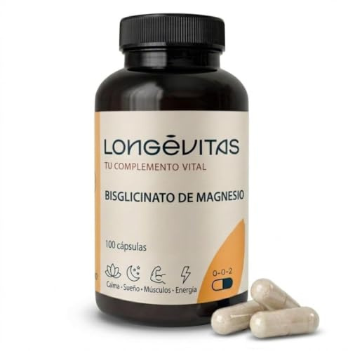 Longévitas Magnesio Bisglicinato, 100 Cápsulas, 1.5 Meses Suministro | Alta biodisponibilidad, sin efectos laxantes, Con Vitamina B6, Sin gluten y lactosa, España, ISO9001 y BRC Food