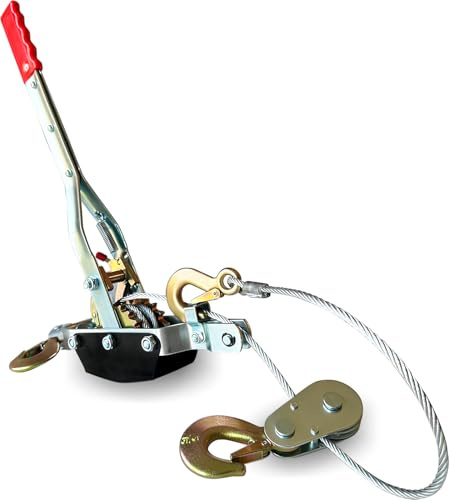 Favorite-Trade Come Along Winch 5 Ton (11,023 lbs) Manual Cable Puller, Heavy Duty Power Puller with Dual Gear, 10 ft Steel Cable, 3 Hooks - Hand Winch for Vehicle Recovery, Fence Stretching