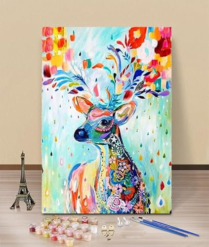 HOLXSW Malen nach Zahlen Erwachsene Farbe Tier Hirsch DIY Handgemalt Ölgemälde Kit40 X 50 CM Adult Mit 3 Pinseln und Acrylfarbe knitterfreie leinwand Kit