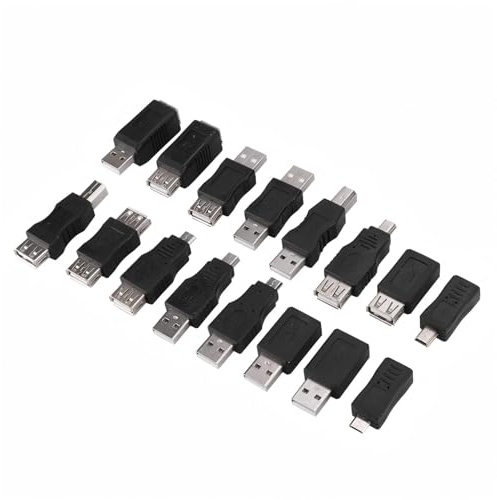 Ouitble Adaptadores USB 2.0 Multiuso 16PCS USB Adaptador Convertidor Micro/Mini USB Macho a Hembra para Laptop Tableta Stampanti Telefoni