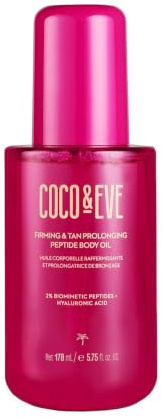 Coco & Eve Firming & Tan Prolonging Peptide Body Oil. Up to 28 Days Natural Tan Extender. After Sun Care with Tropical Oils, Vitamins C & E for Nourished, Glowy & Visibly Firmer Skin. (5.75 fl oz)