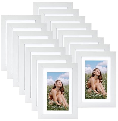 Vasemouh Weiße Bilderrahmen 15er-Set, für 9x13 Bilder mit Passepartout oder für Bilder 10x15 ohne Passepartout, Wand- und Tischaufstellung