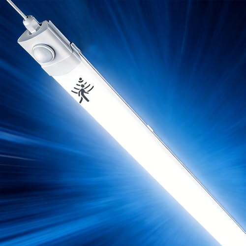 DXLIGHTING LED Feuchtraumleuchte 150cm mit Bewegungsmelder, 45W 4500LM 4000K Neutralweiß IP65 Verknüpfbar für Büro Treppe Garage