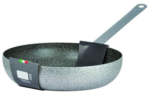 OISE ART STORE Trade Shop - Padella in Alluminio Antiaderente Saltapasta Grigio Pietra ø 34/38cm con Manico Cucina - -Diametro 34cm -