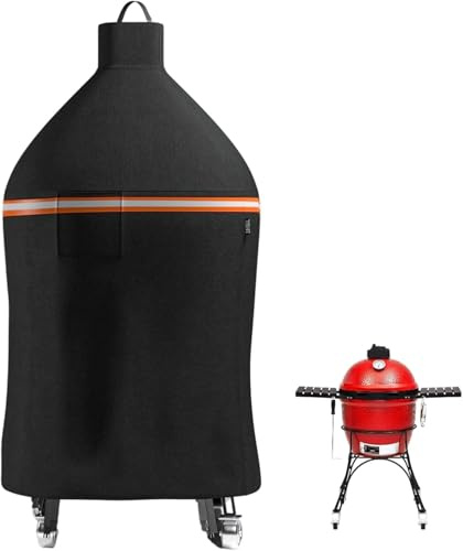 EVRBUL Housse de protection pour barbecue au charbon de bois d'extérieur 420D robuste avec boucle coupe-vent et trou de ventilation, compatible avec le barbecue à charbon et fumoir Kamado Joe en