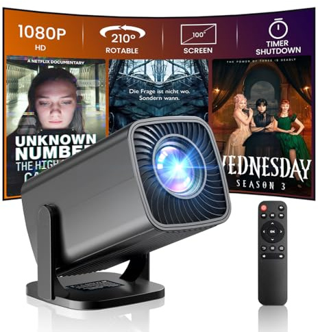 Mini Projector, Full HD 1080P Support Portable Outdoor Movie Projector, Smart Projector Compatible with Smartphone/TV Stick/Laptop/USB/HDMI, Indoor & Outdoor Use