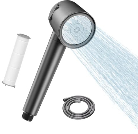 Pommeau de douche haute pression avec filtre 15 couches contre calcaire et chlore, 3 modes de jet, flexible en acier inoxydable 1,5 m, économie d'eau pour famille et peaux sensibles