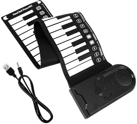 BAZEITFLOW Piano Portátil de Silicona Negro 49 Teclas Enrollables, Altavoz Incorporado y Ritmo Ajustable, Adecuado para Principiantes y Uso en Cualquier Lugar