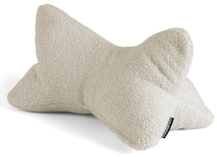 mokebo 'Der Leseknochen' Lesekissen aus weichen Bouclé-Stoff, ergonomisches Nackenkissen aus gemütliches Teddystoff, Flexible Stütze für Bücher, E-Books oder Tablets oder als Sofakissen in Natur Beige