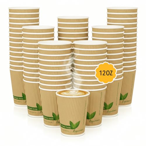 Disposable Paper Cups 12oz 500 Pack Ripple Kraft Coffee Cups for Hot Drinks
