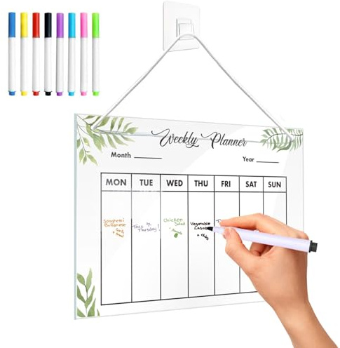 Planificateur Hebdomadaire Effaçable en Acrylique pour Tableau Blanc Hanging Planning Semaine Tableau Mémo avec 8 Stylos to do List Avec Corde Et Crochet